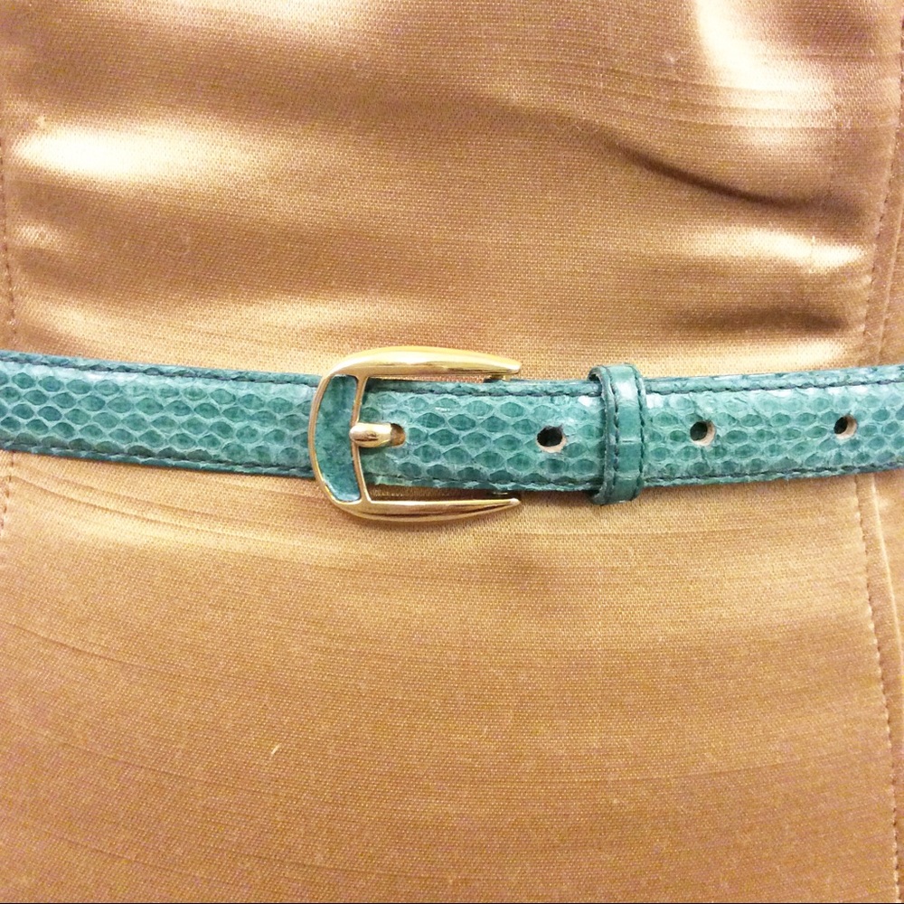 Green Genuine Snakeskin Slimline Belt 1” wide M/L - Picture 2 of 6